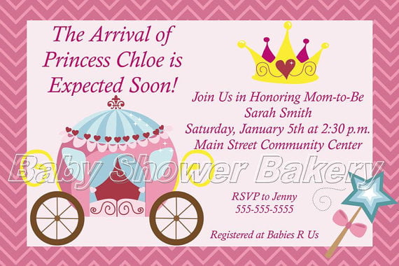 cart princess theme baby shower invitations
