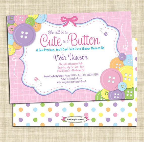pink cute as a button baby shower invitations