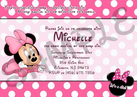 polka dots baby minnie mouse baby shower invitations