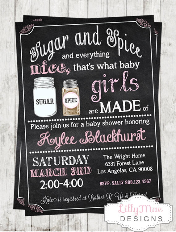 drink sugar and spice baby shower invitations