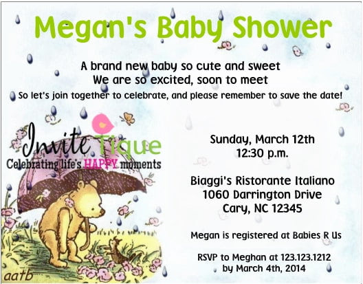 cute classic winnie the pooh baby shower invitations