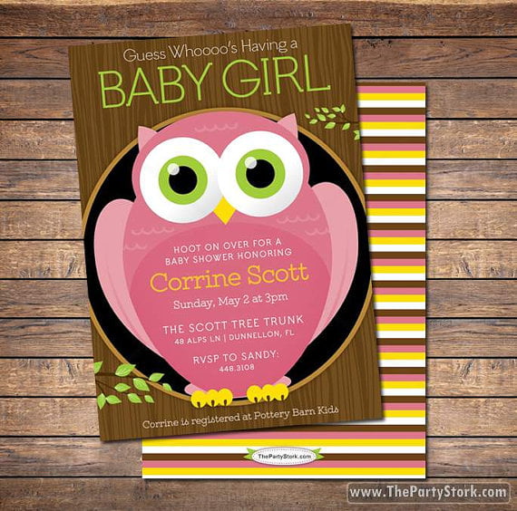 pink free printable owl baby shower invitations
