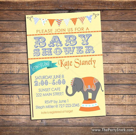 elephant circus baby shower invitations