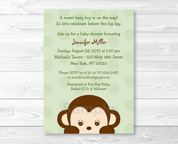 sweet free printable monkey baby shower invitations