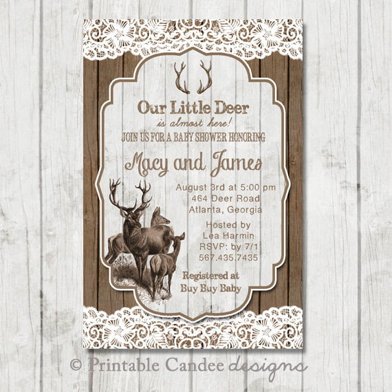 vintage deer baby shower invitations
