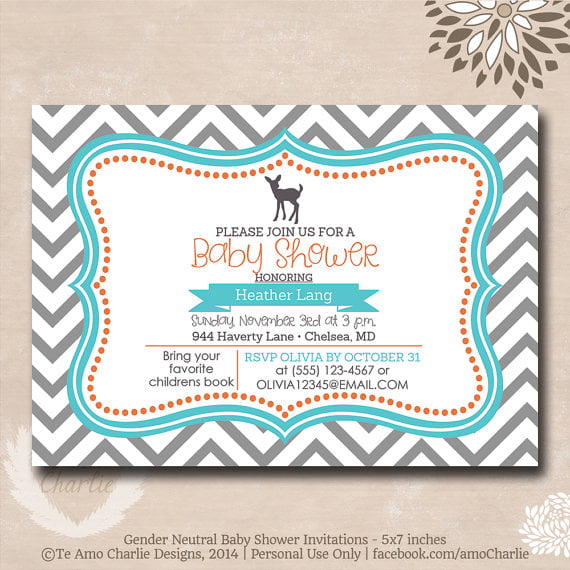 chevron deer baby shower invitations