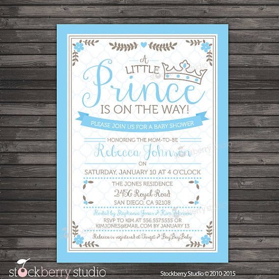 blue royal princve baby shower invitations