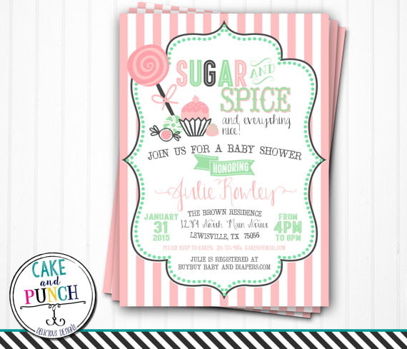 cute sugar and spice baby shower invitations