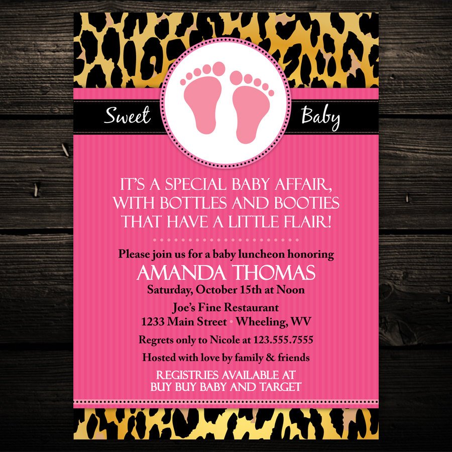 pink cheetah print baby shower invitations