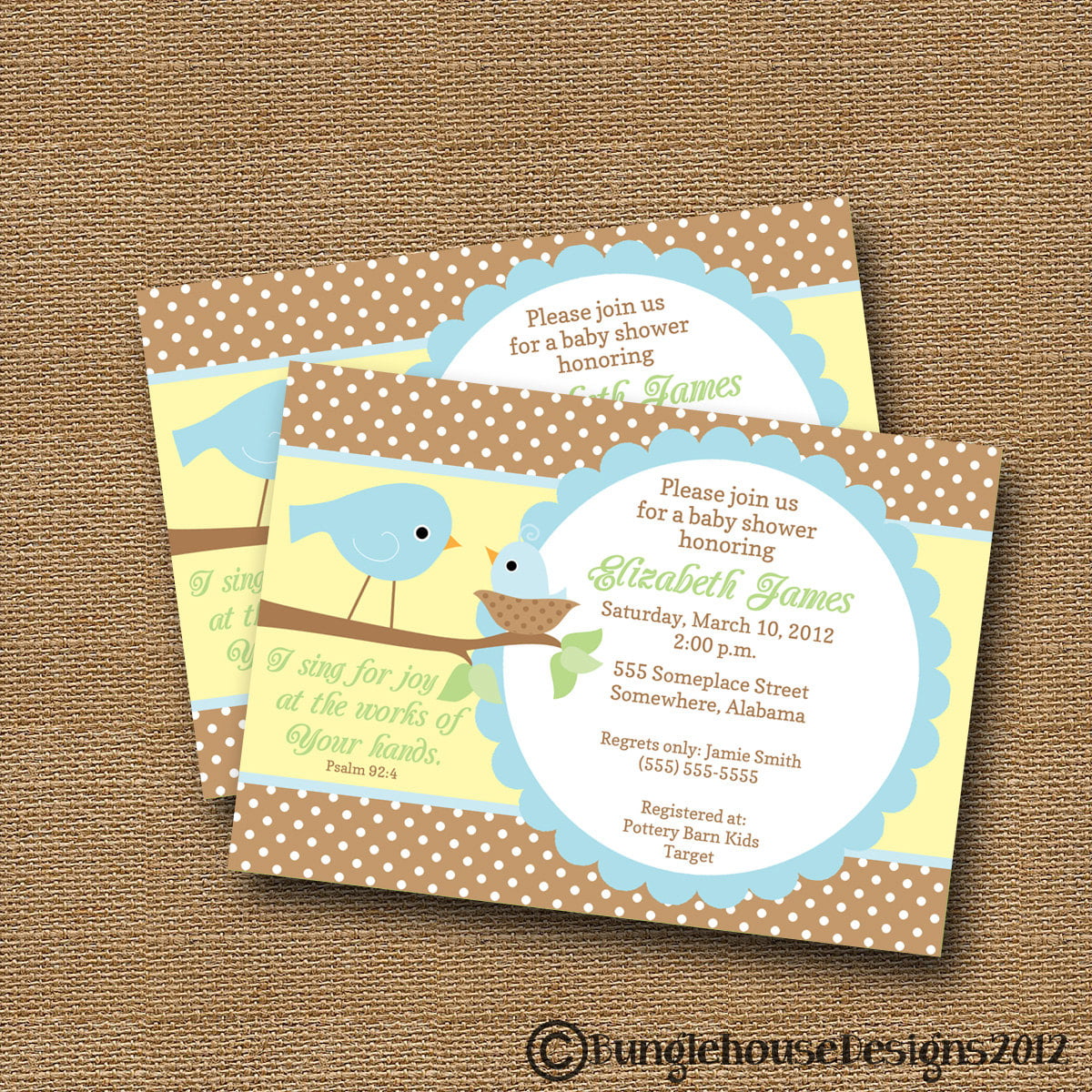 motif bird baby shower invitations