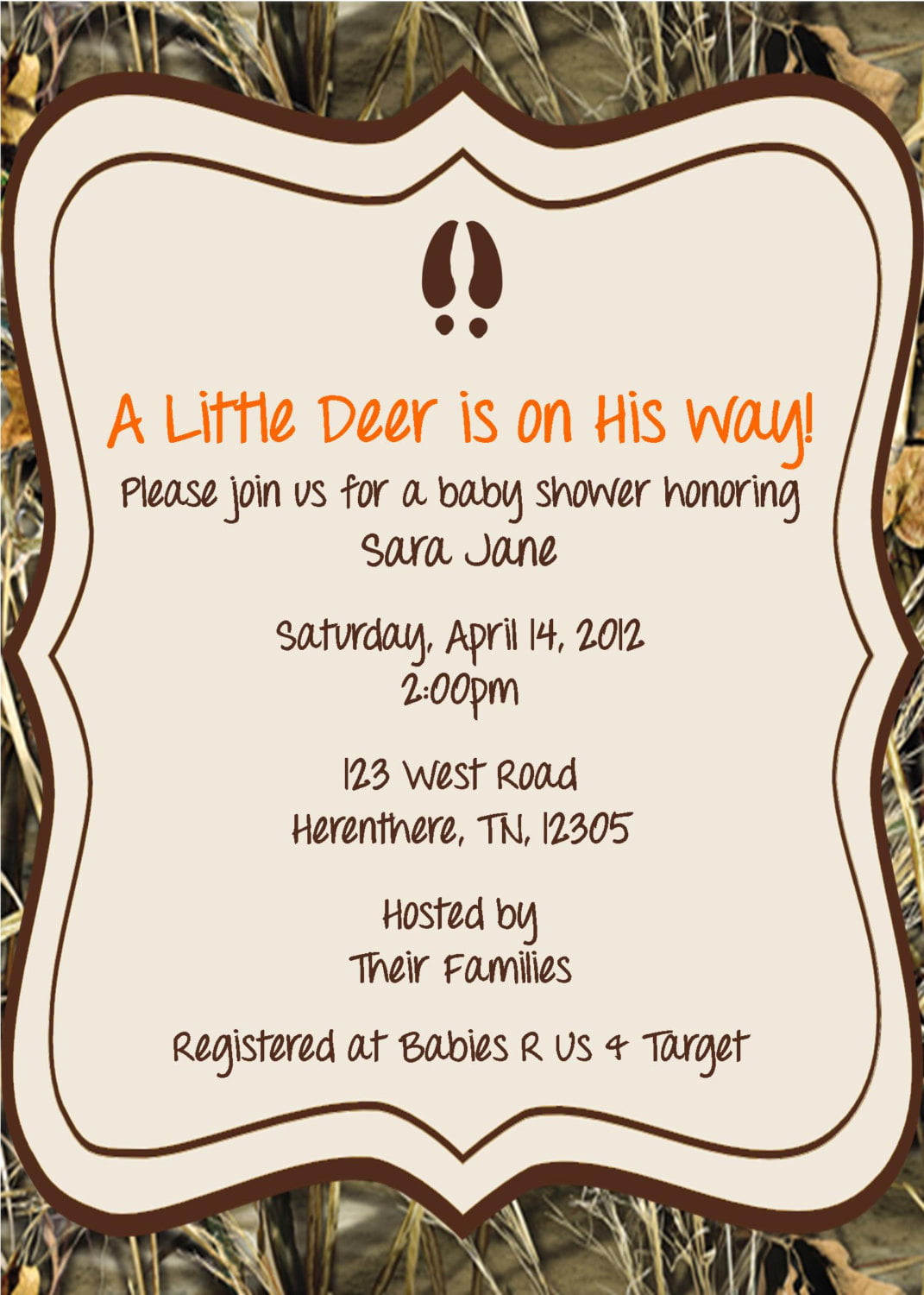 camo baby shower invitation wording for a boy