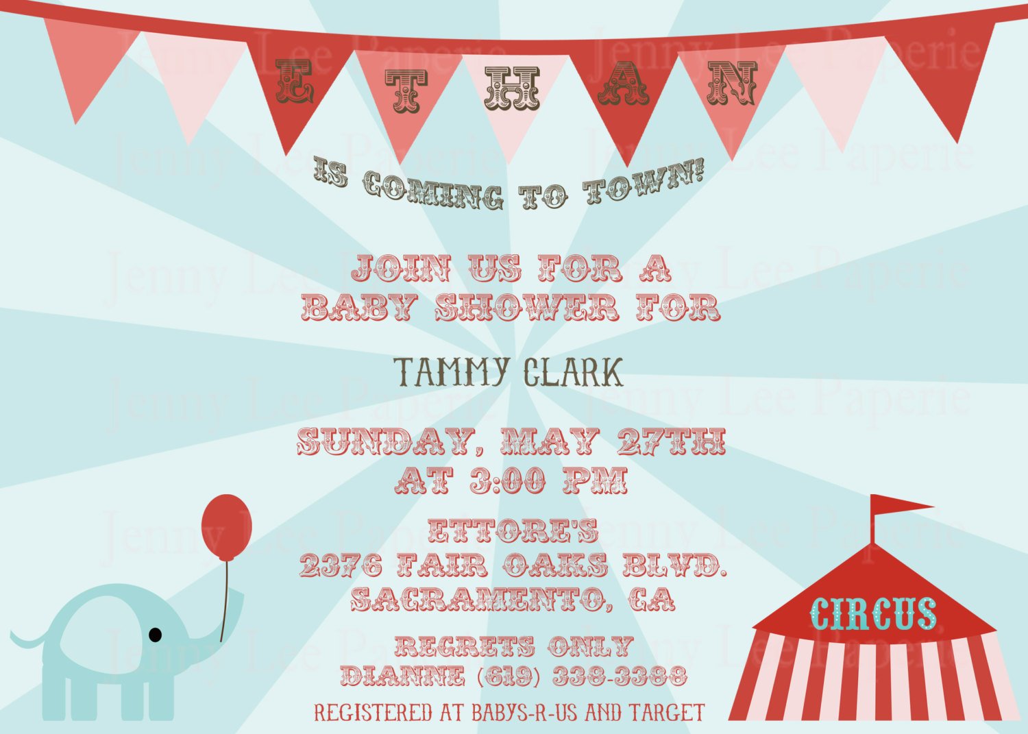 tent circus baby shower invitations