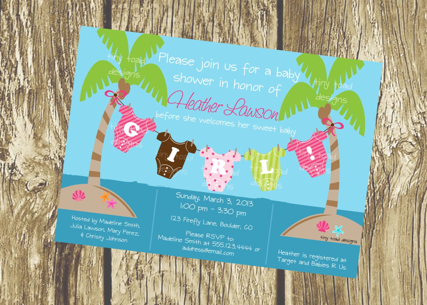 coast beach themed baby shower invitations