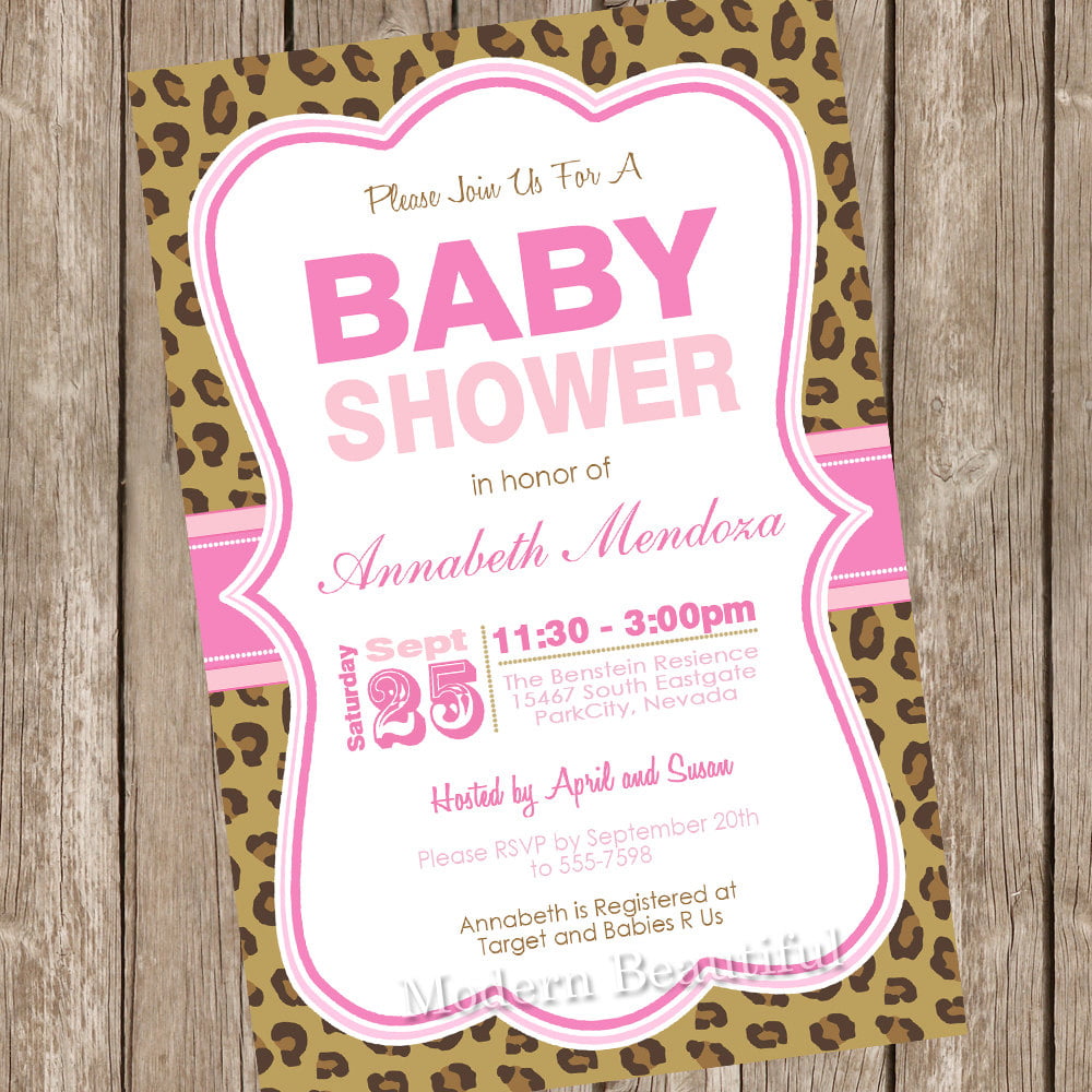 bakcground leopard baby shower invitations
