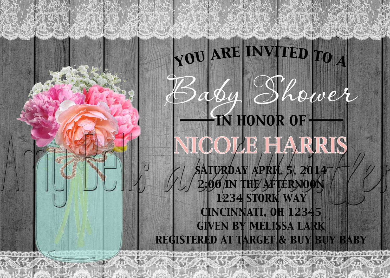 wooden country baby shower invitations