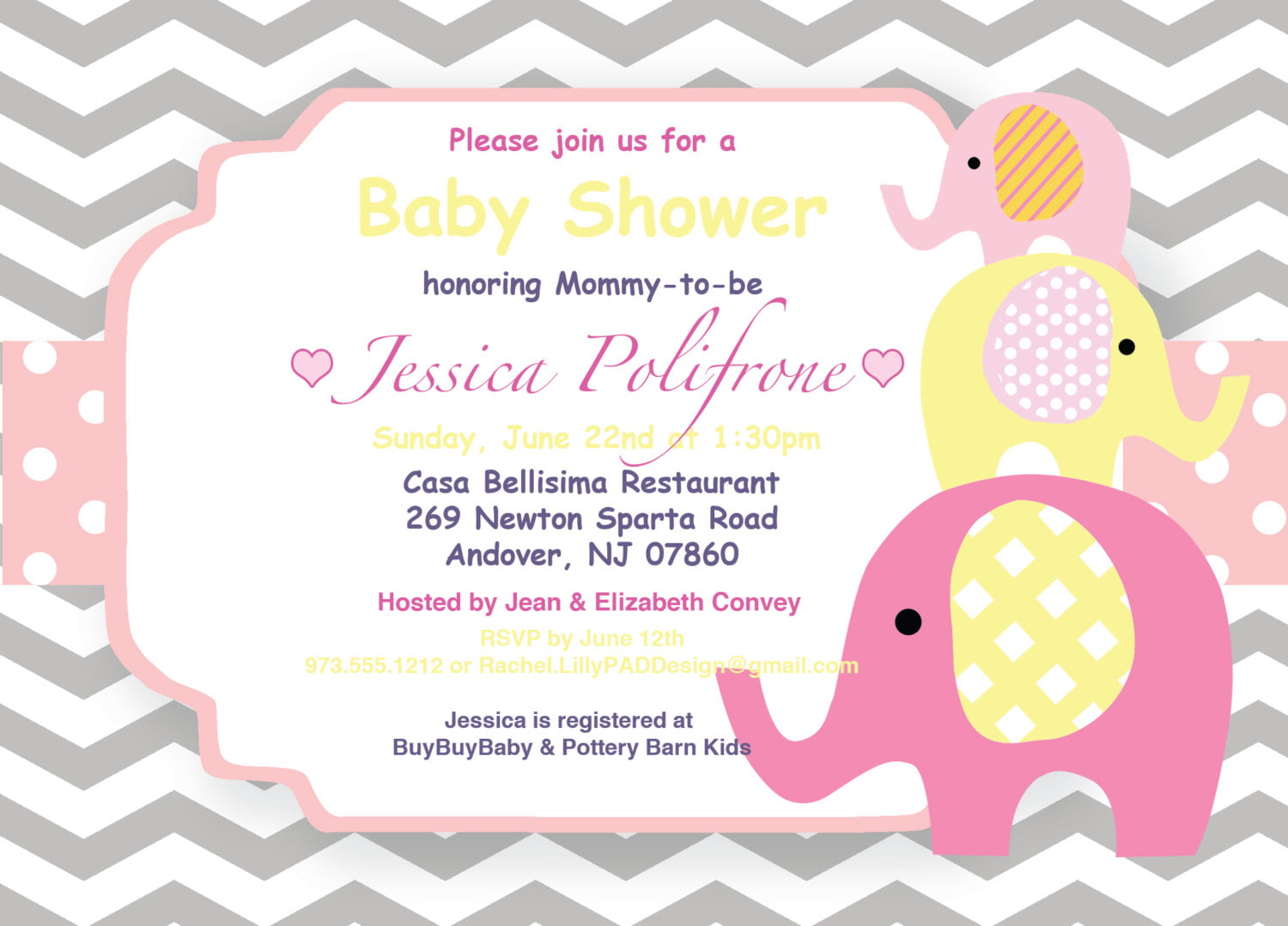 chevron elephant baby shower invitations