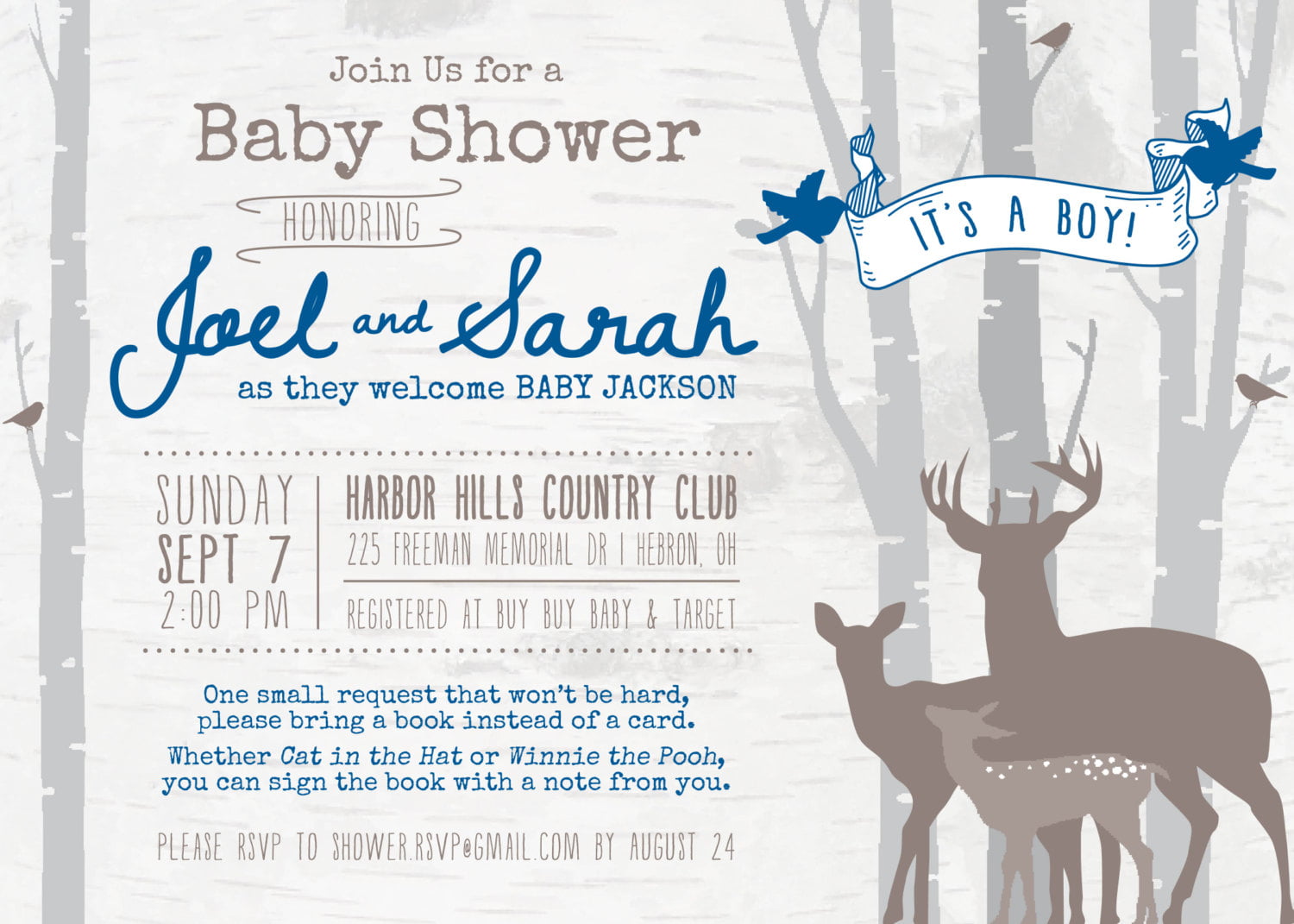 horn deer baby shower invitations