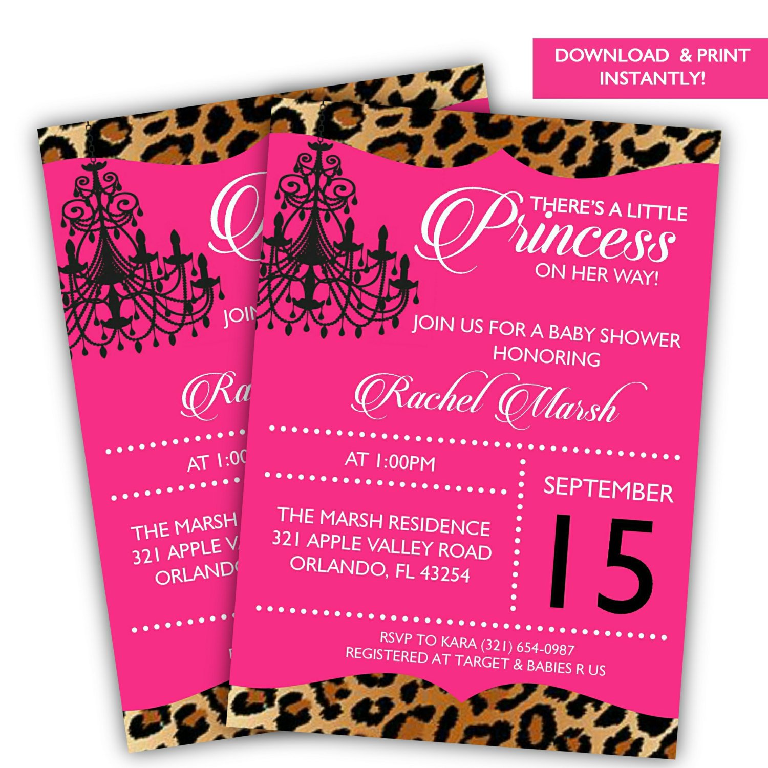 pink leopard baby shower invitations