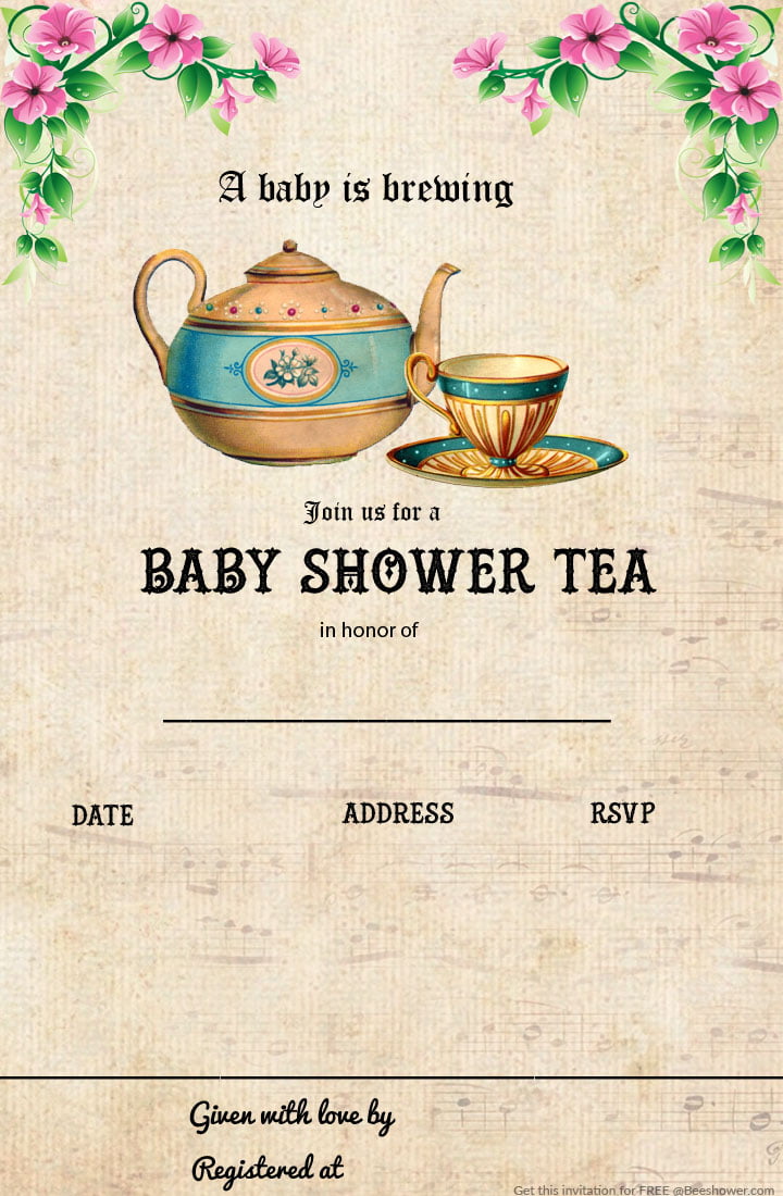 Free Printable Tea Party Baby Shower Invitation Template FREE 