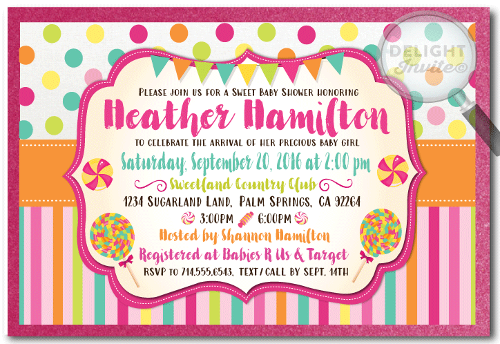 candy themed baby shower invitations