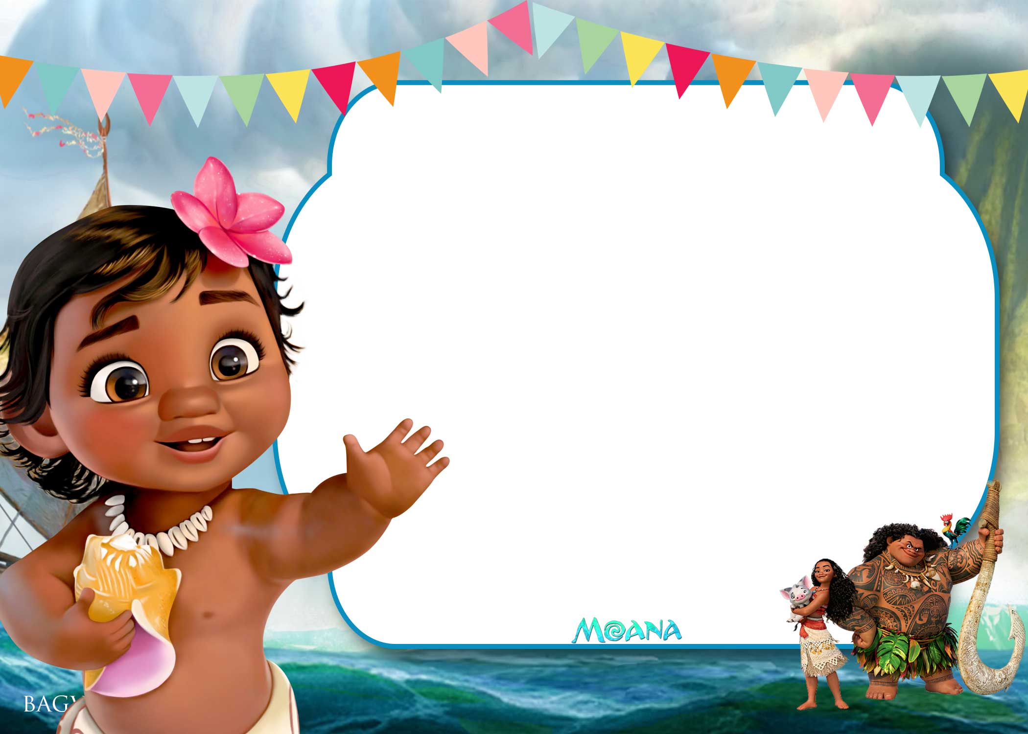 FREE Printable Little Moana 1st Birthday Invitation