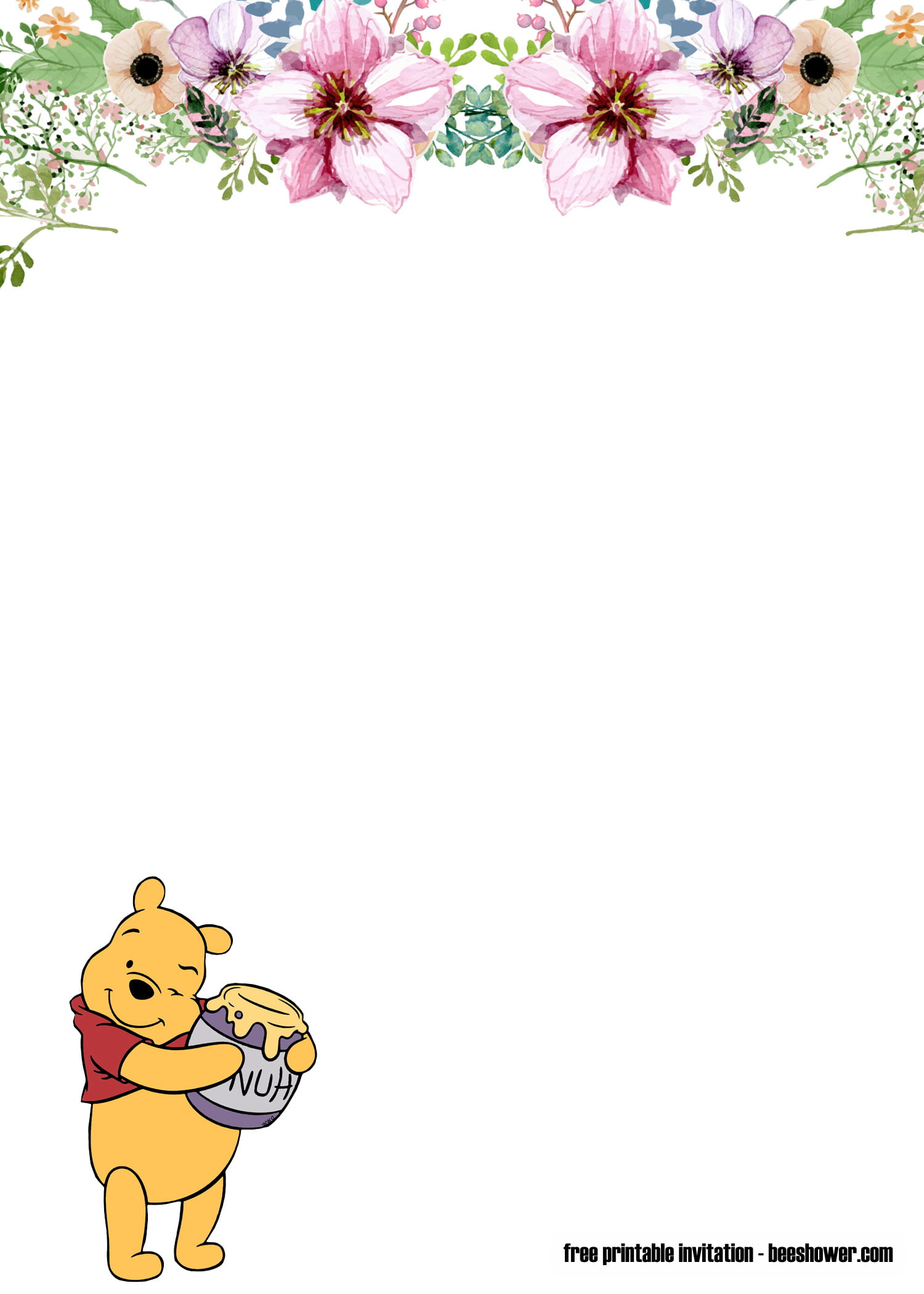 FREE Classic Winnie the Pooh Baby Shower Invitations FREE Printable