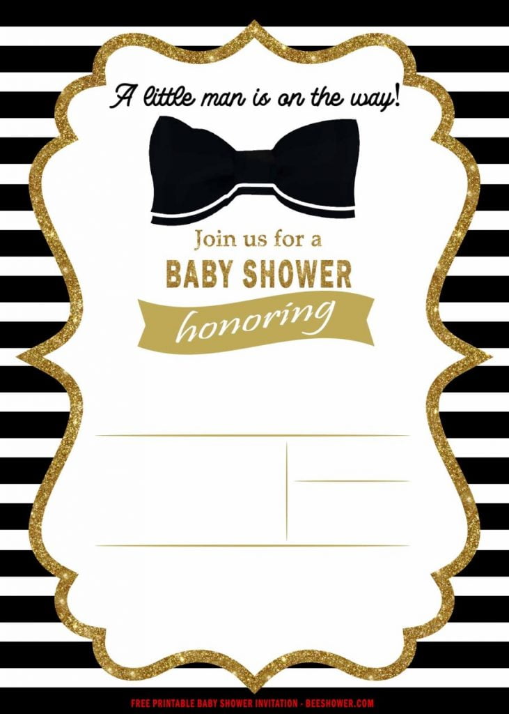 FREE Printable Bow Tie With Black Stripes Baby Shower Invitation