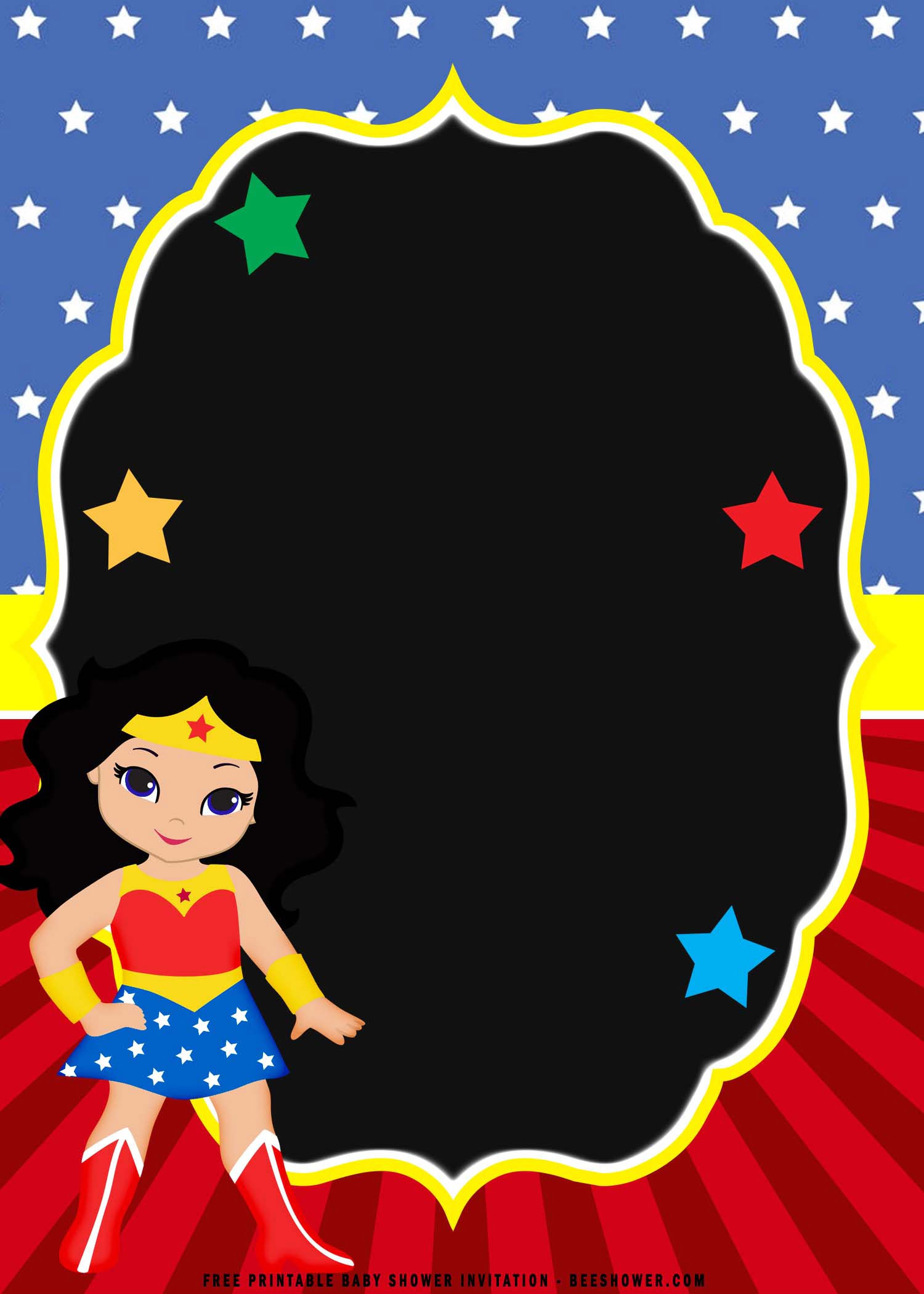 (FREE Printable) Chibi Wonder Woman Birthday Invitation Templates