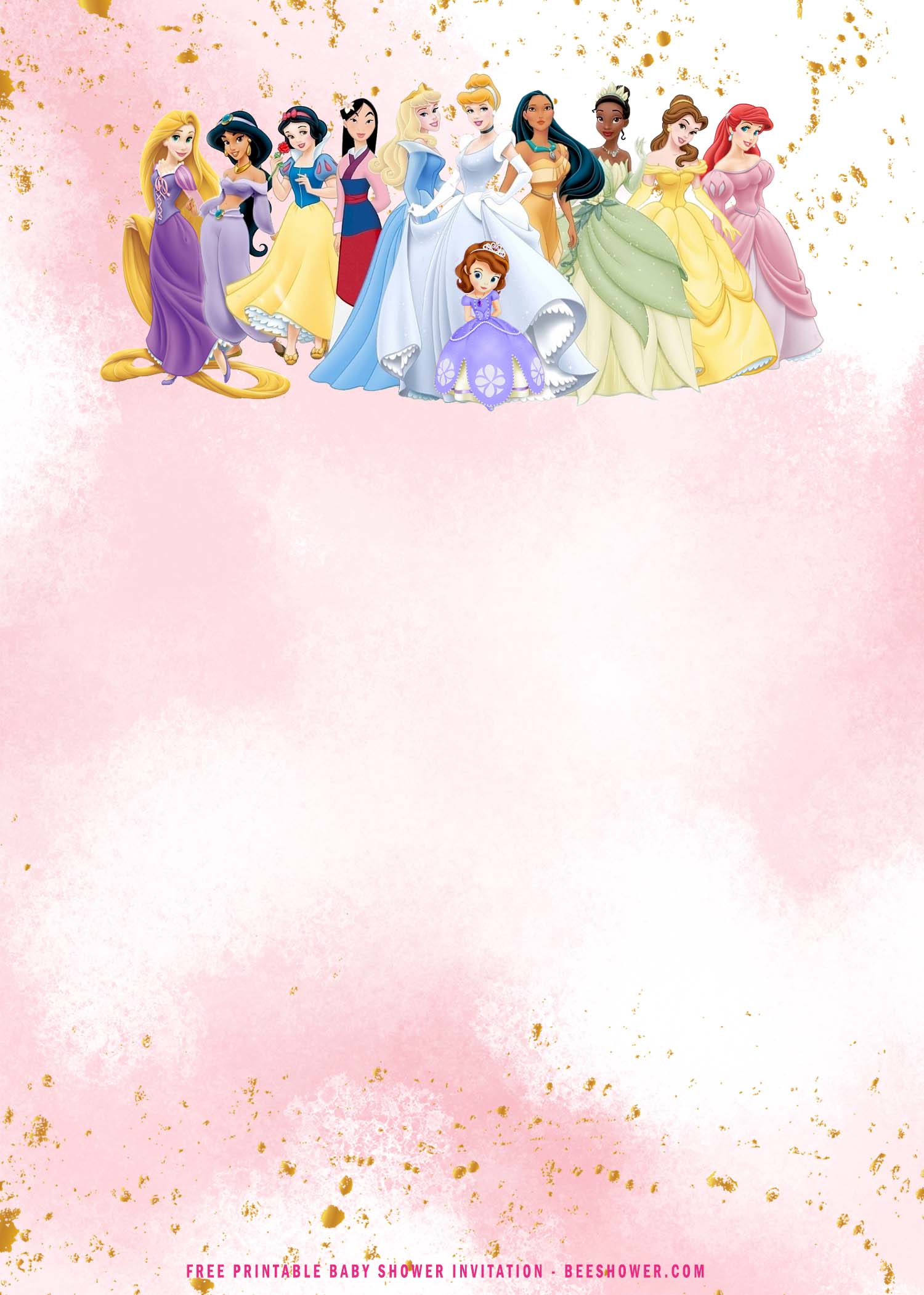 (FREE Printable) Disney Princess Baby Shower Invitation Templates