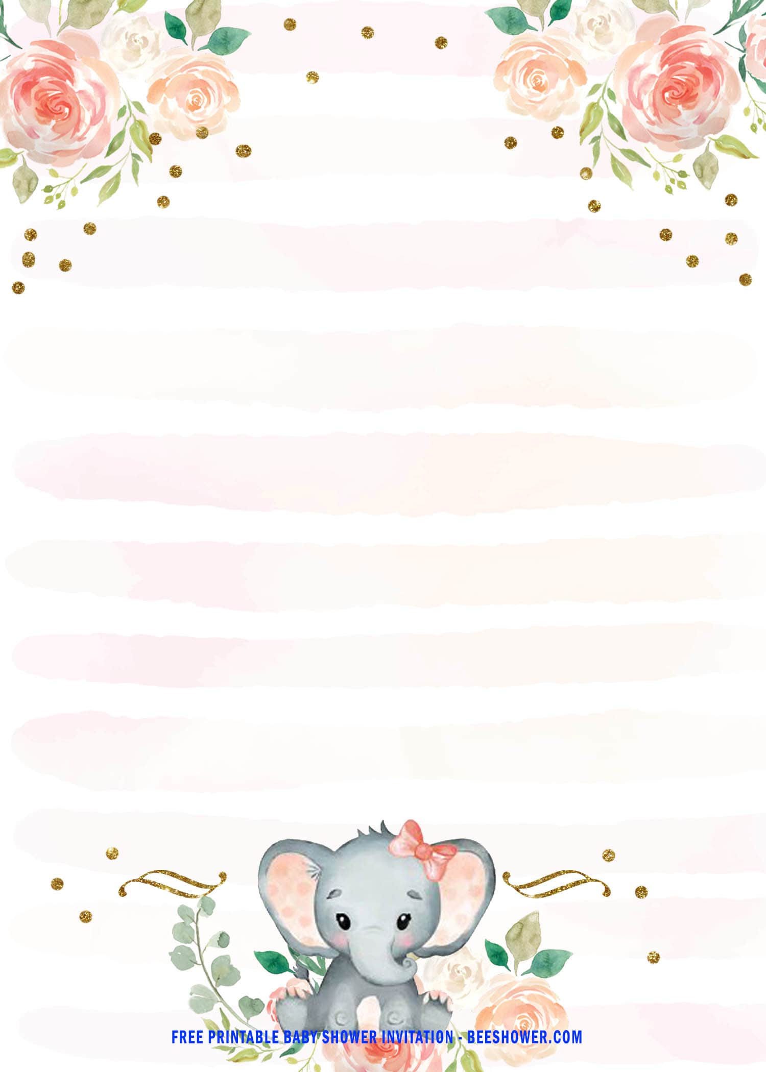 free printable pink elephant baby shower invitations