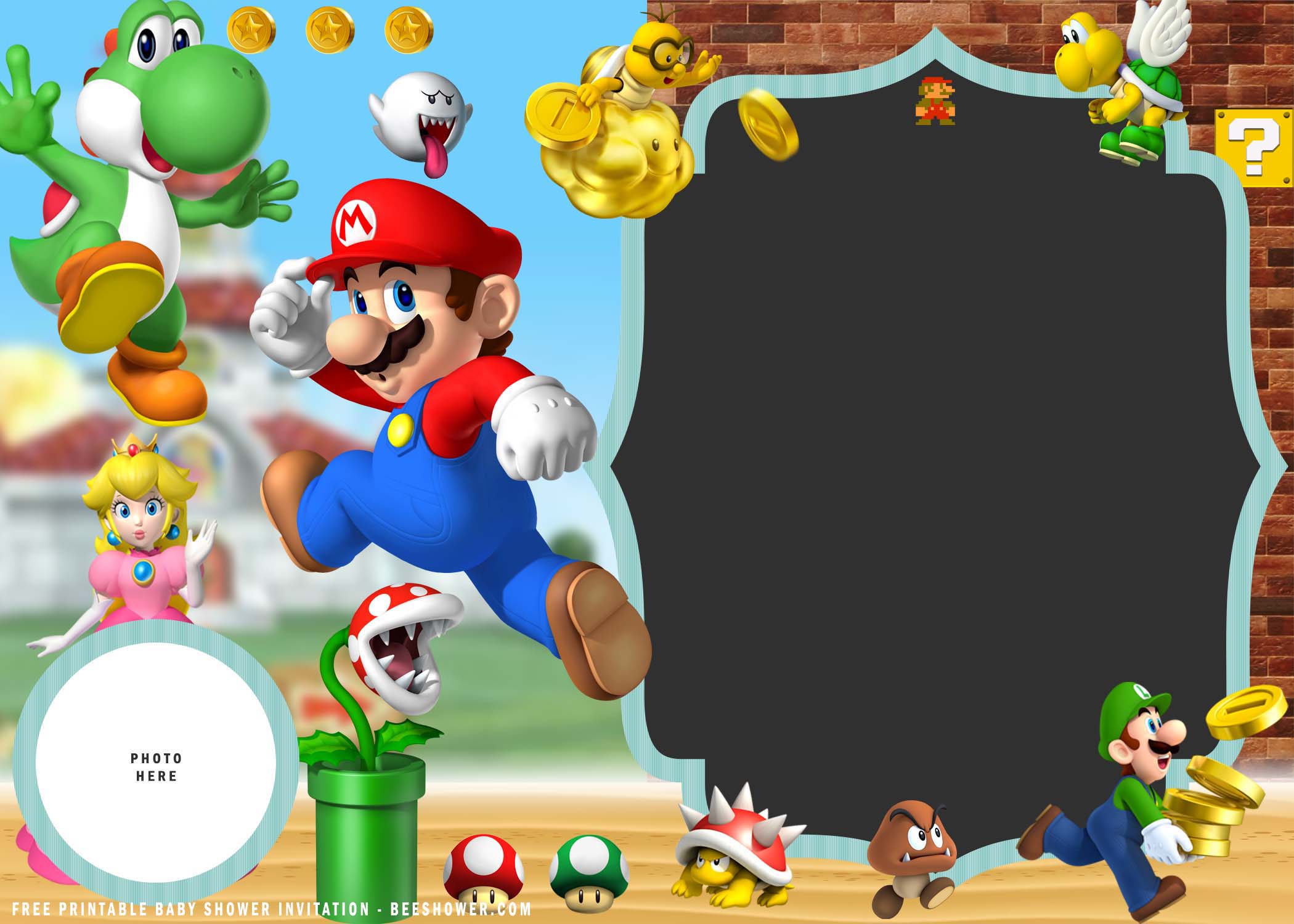 (FREE Printable) Super Mario Baby Shower Invitation Templates FREE