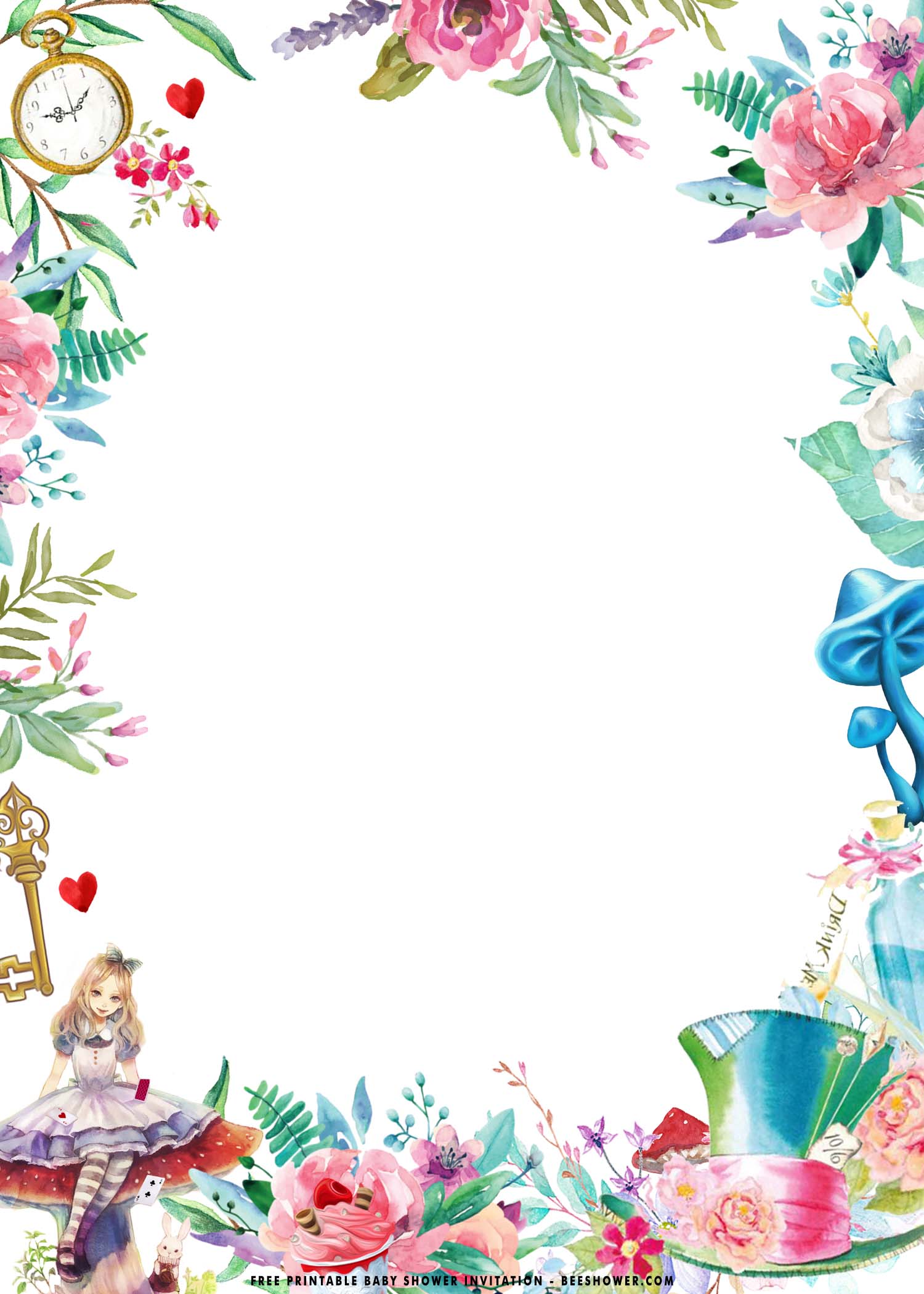 Blank Alice In Wonderland Invitation Template Free