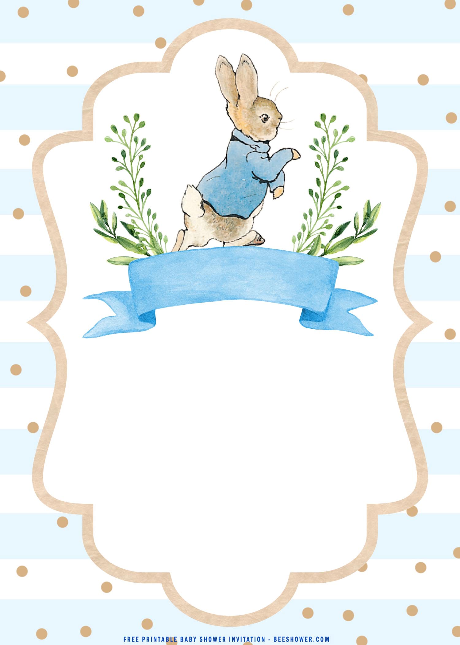 (FREE Printable) Watercolor Peter The Rabbit Baby Shower Invitation