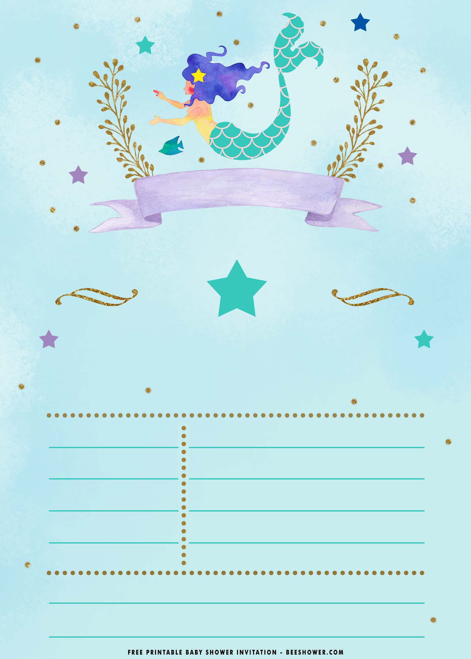 (FREE Printable) Watercolor Mermaid Birthday Invitation Templates