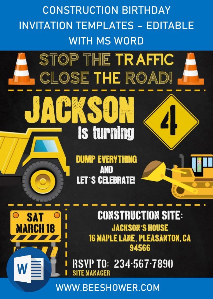 Construction Birthday Invitation Templates Editable With MS Word
