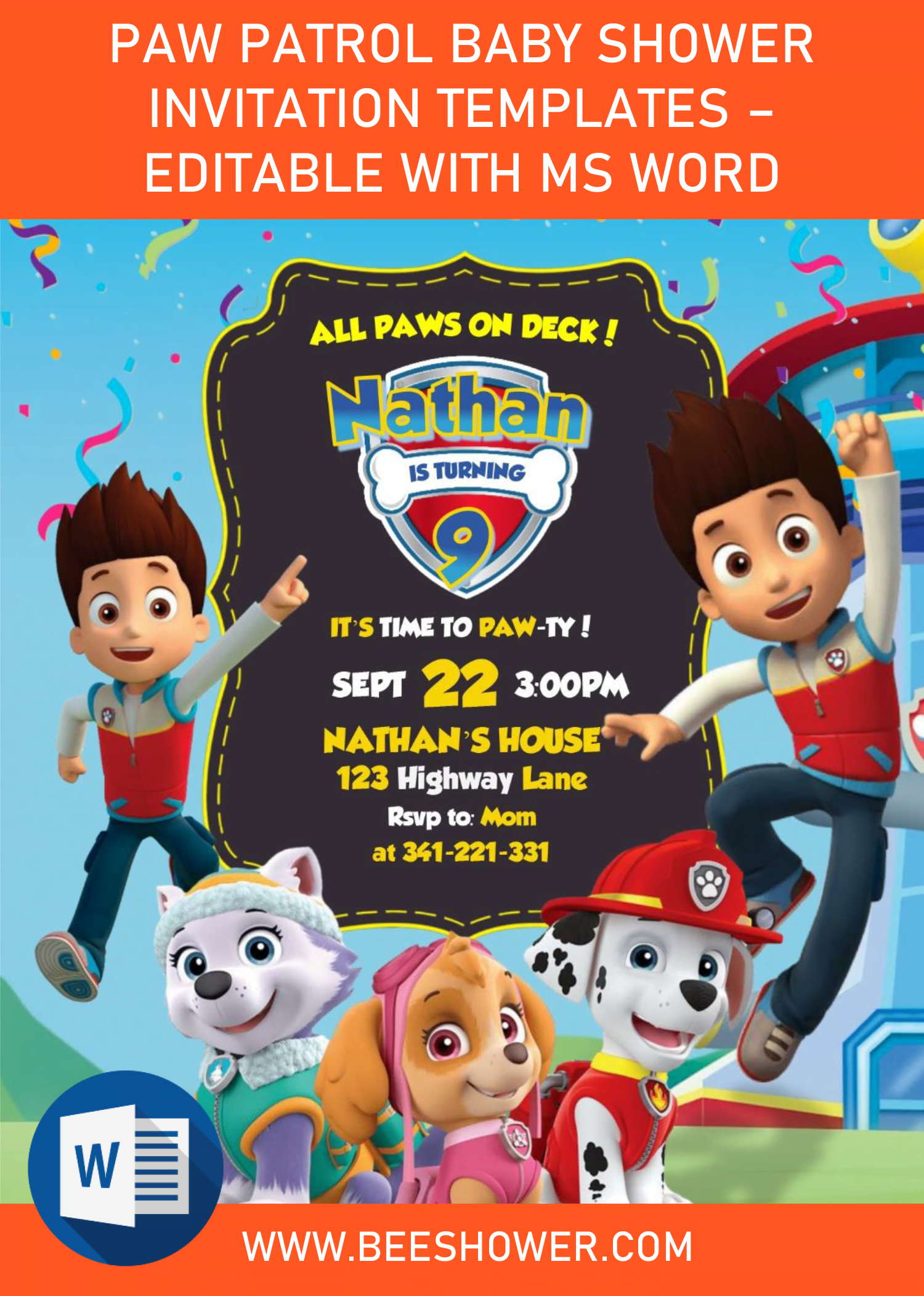 paw patrol baby shower invitations
