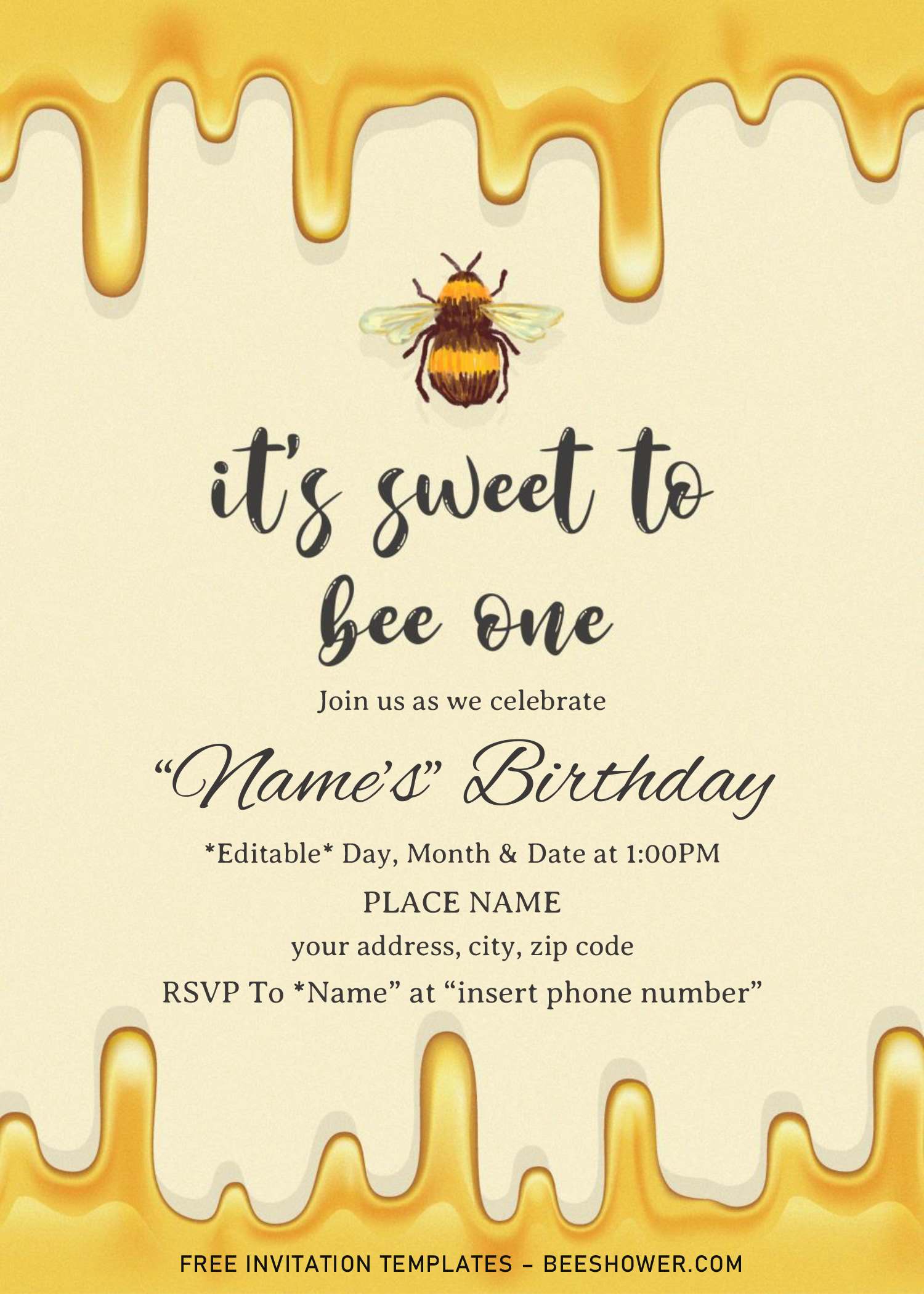 First Bee Day Baby Shower Invitation Templates For Word FREE