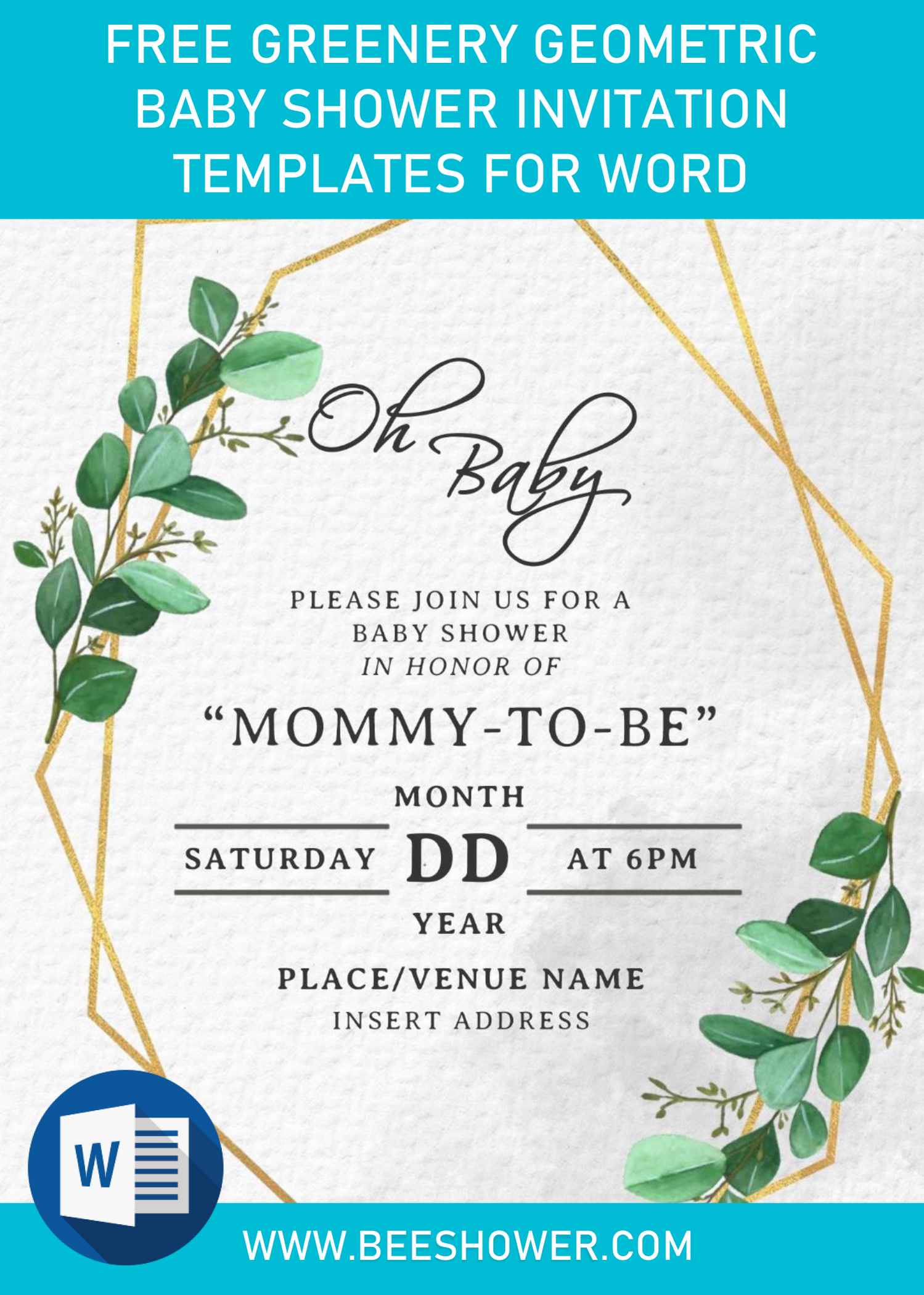 Free Greenery Geometric Baby Shower Invitation Templates For Word