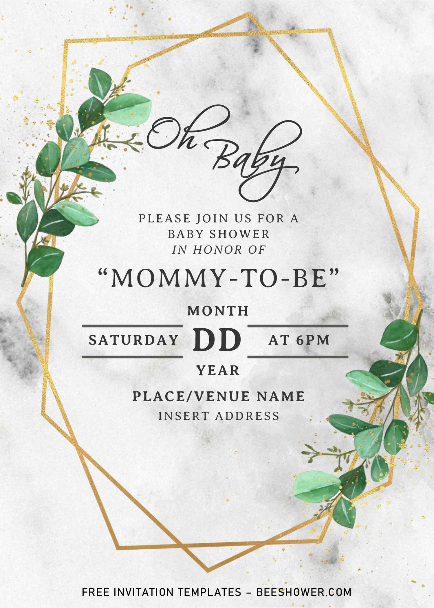 Free Greenery Geometric Baby Shower Invitation Templates For Word 