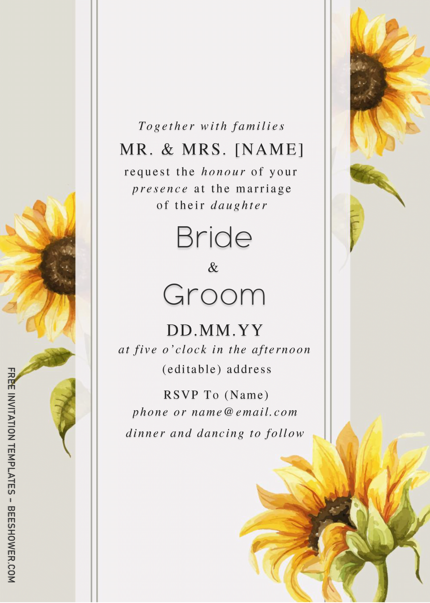 Sunflower Wedding Invitation Templates Docx | FREE Printable Baby