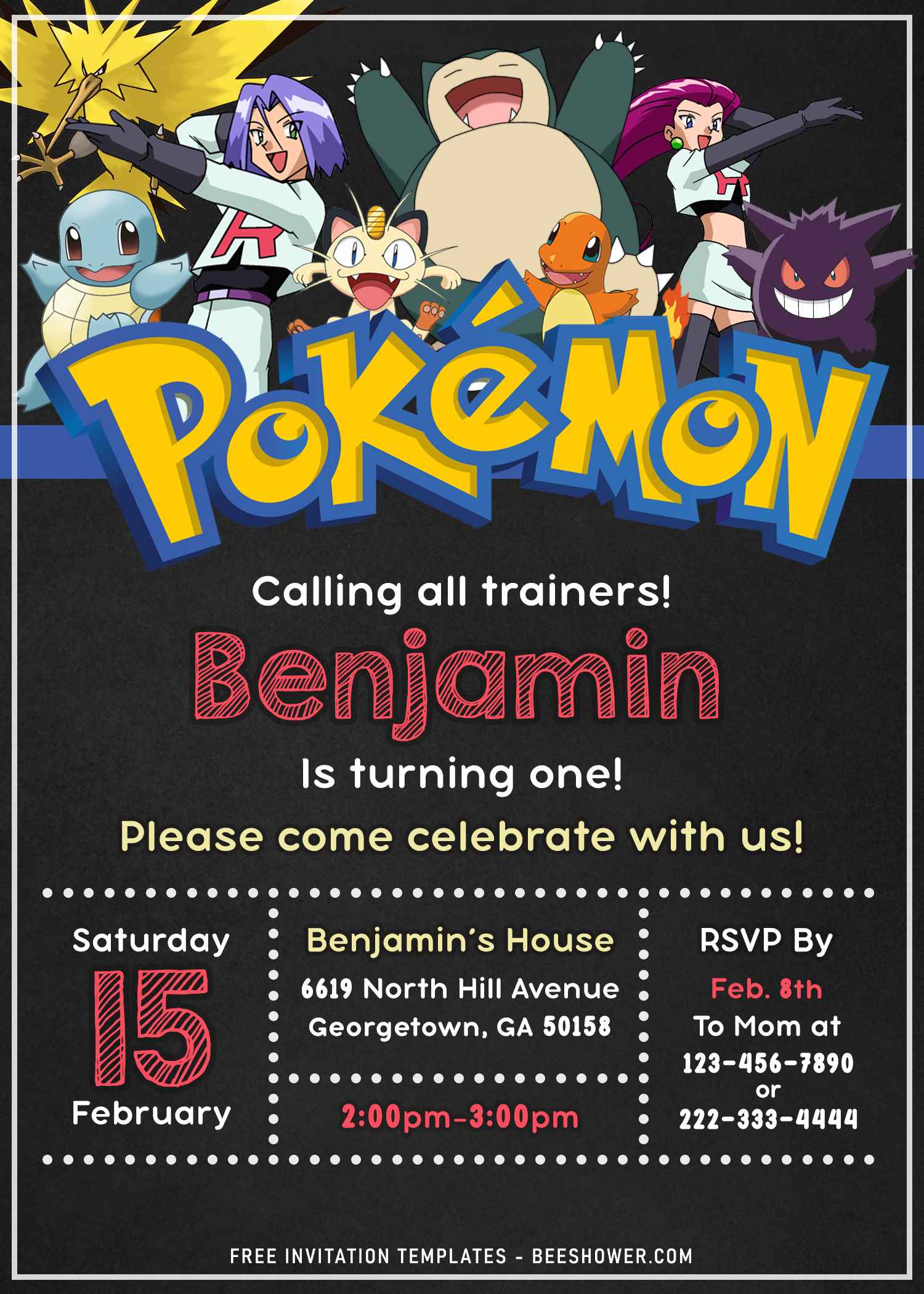 11 Super Cool Pokemon Meowth And Charmander Birthday Invitation 