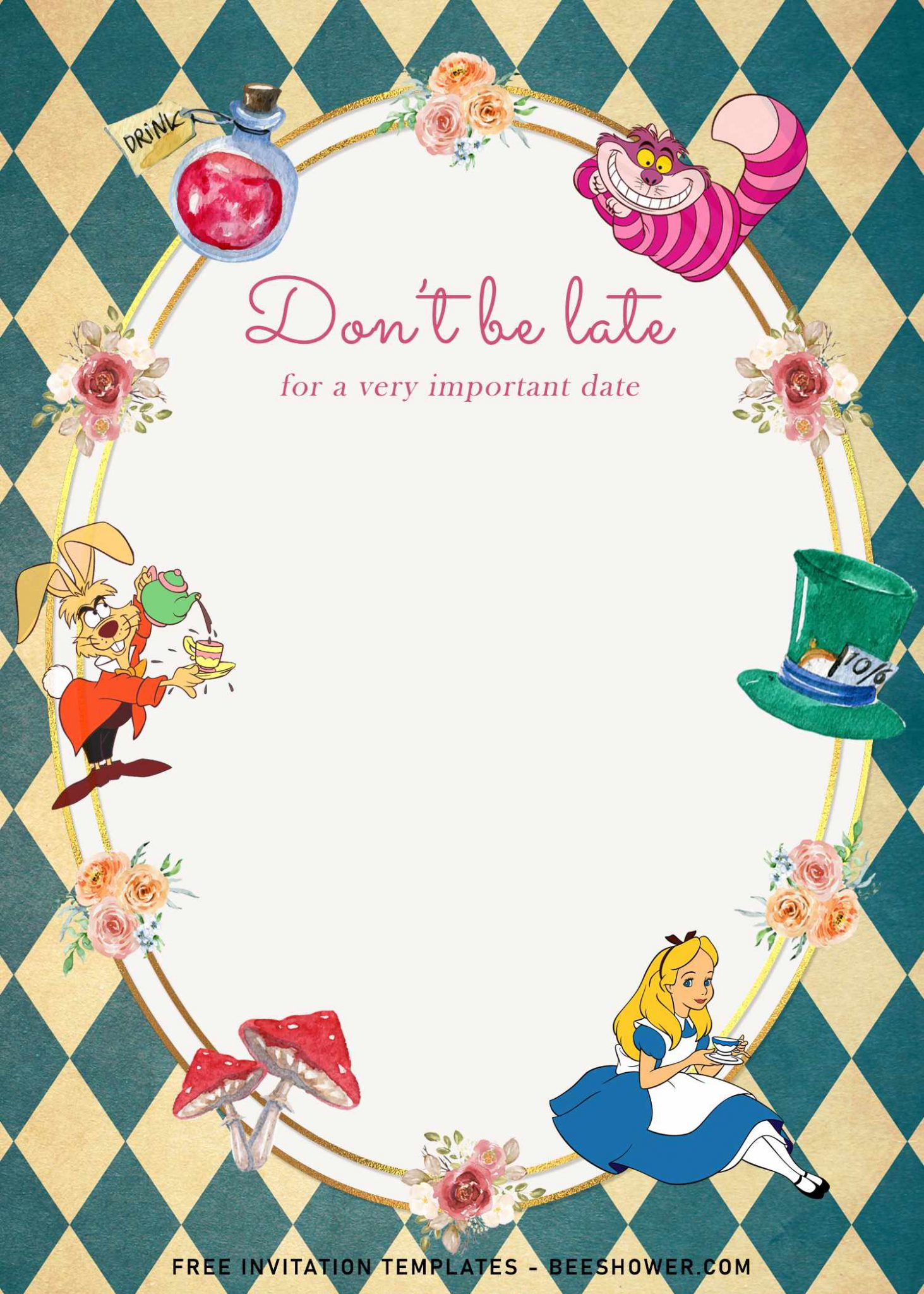 Alice In Wonderland Printable Invitation Template Printable Templates